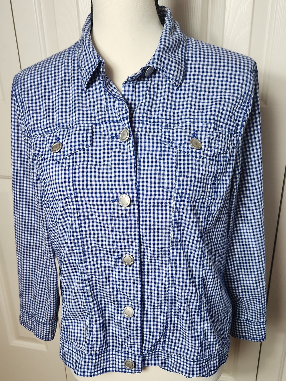 Ruby Rd. Blue Gingham Button-Front Shirt Jacket